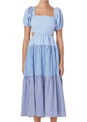 English Factory Women's Colorblocked Tiered Midi Dress - Blue