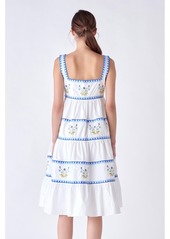 English Factory Women's Embroidered Midi Dress - Ivory/blue