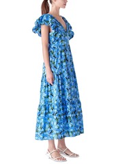 English Factory Women's Floral-Print Tiered Flutter-Sleeve Dress - Blue