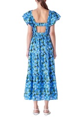 English Factory Women's Floral-Print Tiered Flutter-Sleeve Dress - Blue