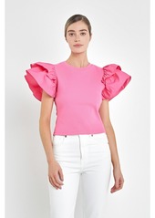 English Factory Women's Mixed Media Ruffled Top - Pink