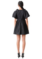 English Factory Women's Rosette Puff-Sleeve Mini Dress - Black