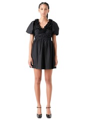 English Factory Women's Rosette Puff-Sleeve Mini Dress - Black