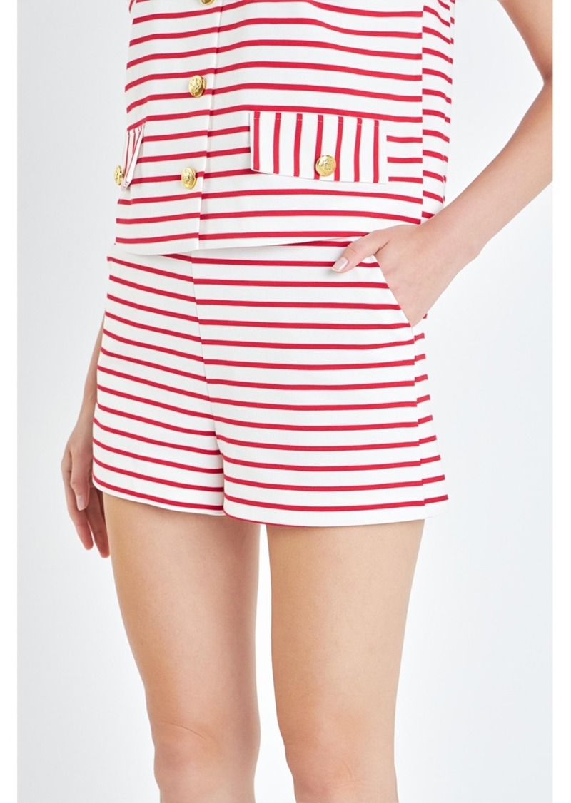 English Factory Women's Stripe Knit Shorts - White/red