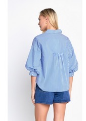 English Factory Women's Striped Ballon Sleeve Shirt - Blue