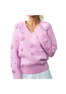 English Factory Flower V-Neckline Sweater In Pink