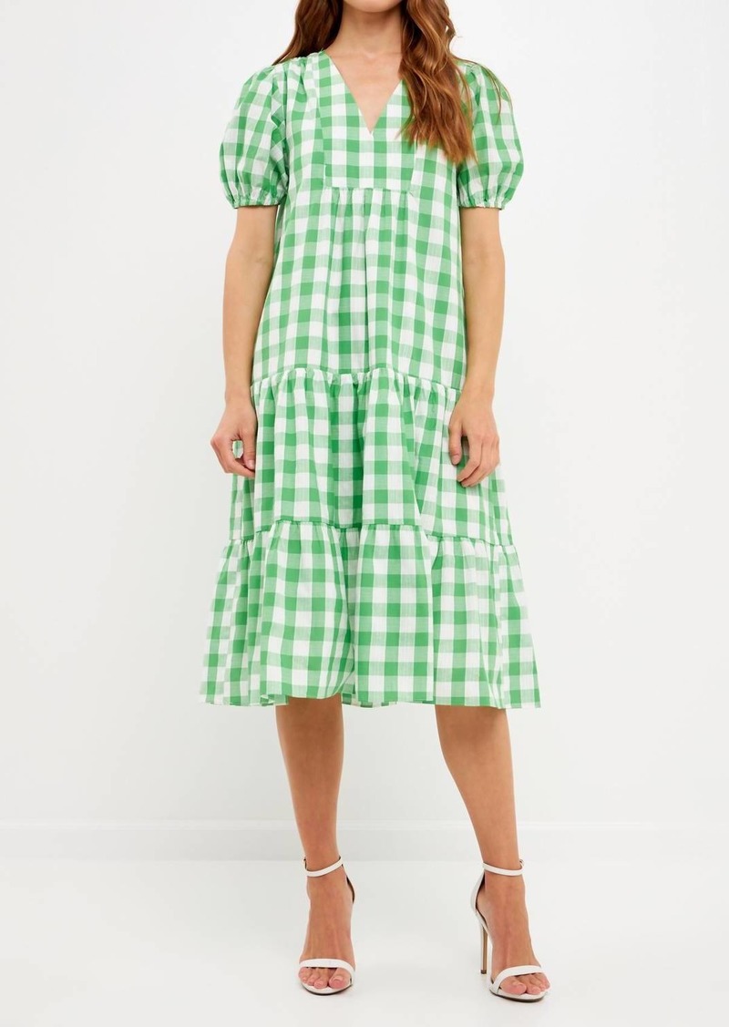 English Factory Gingham Midi Dress In Green