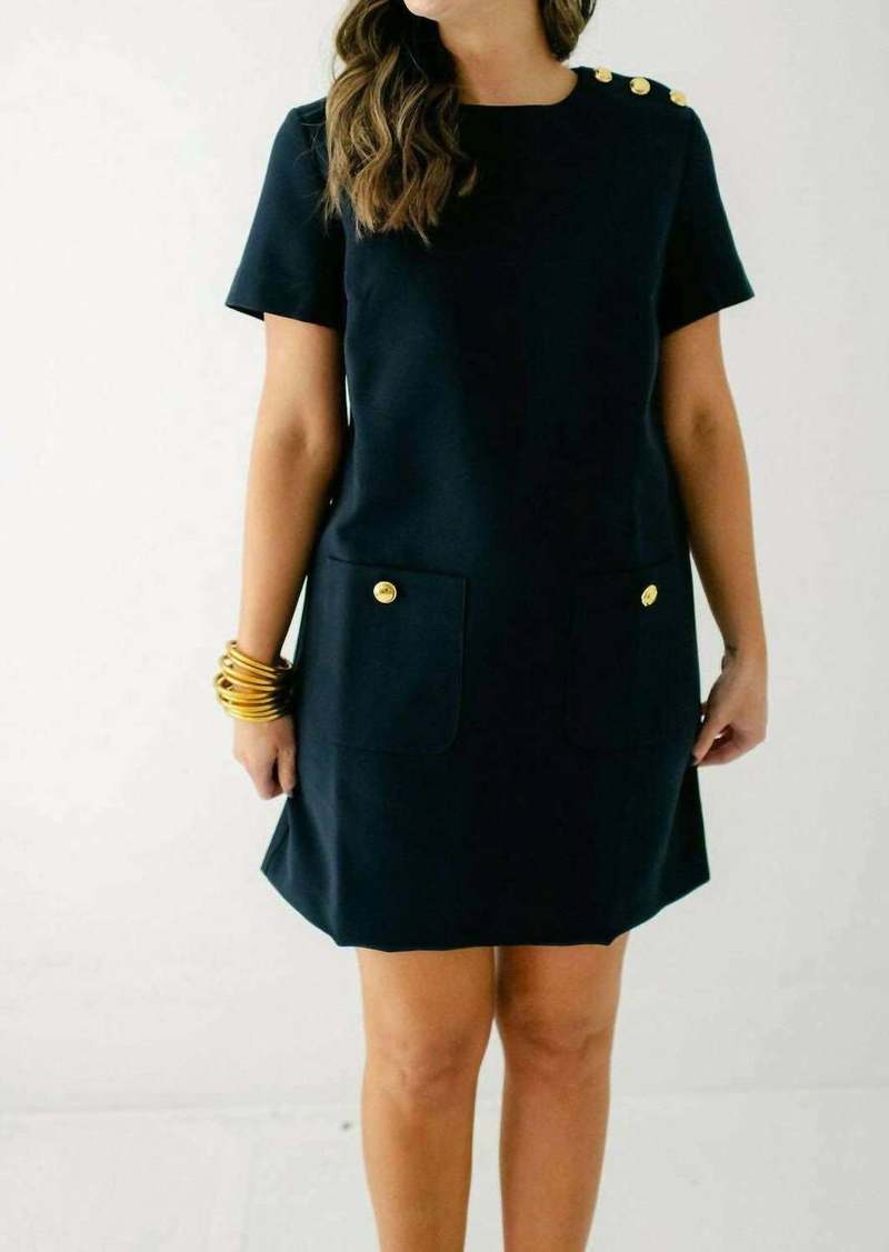 English Factory Gold Button Pointed Mini Dress In Navy