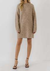 English Factory Long Sleeve Sweater Dress In Taupe