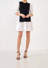 English Factory Margot Puff Sleeve Sweater Dress In Black/white