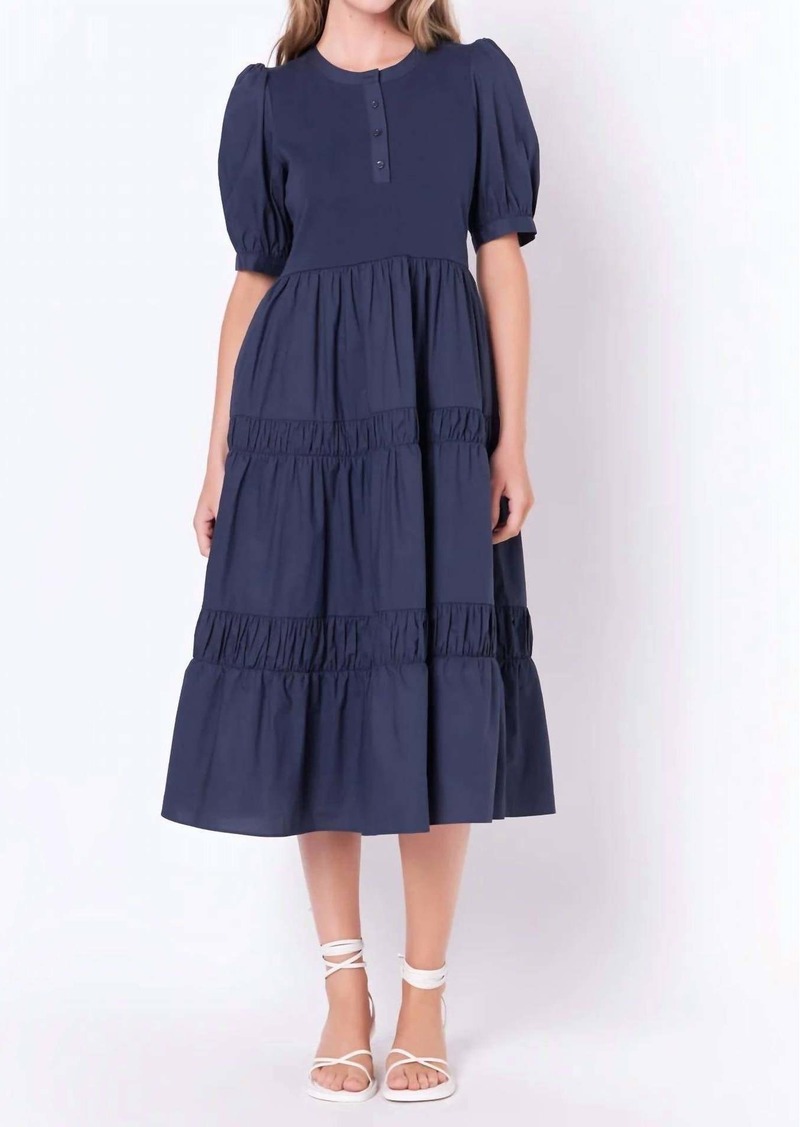 English Factory Mixed Media Dress In Navy