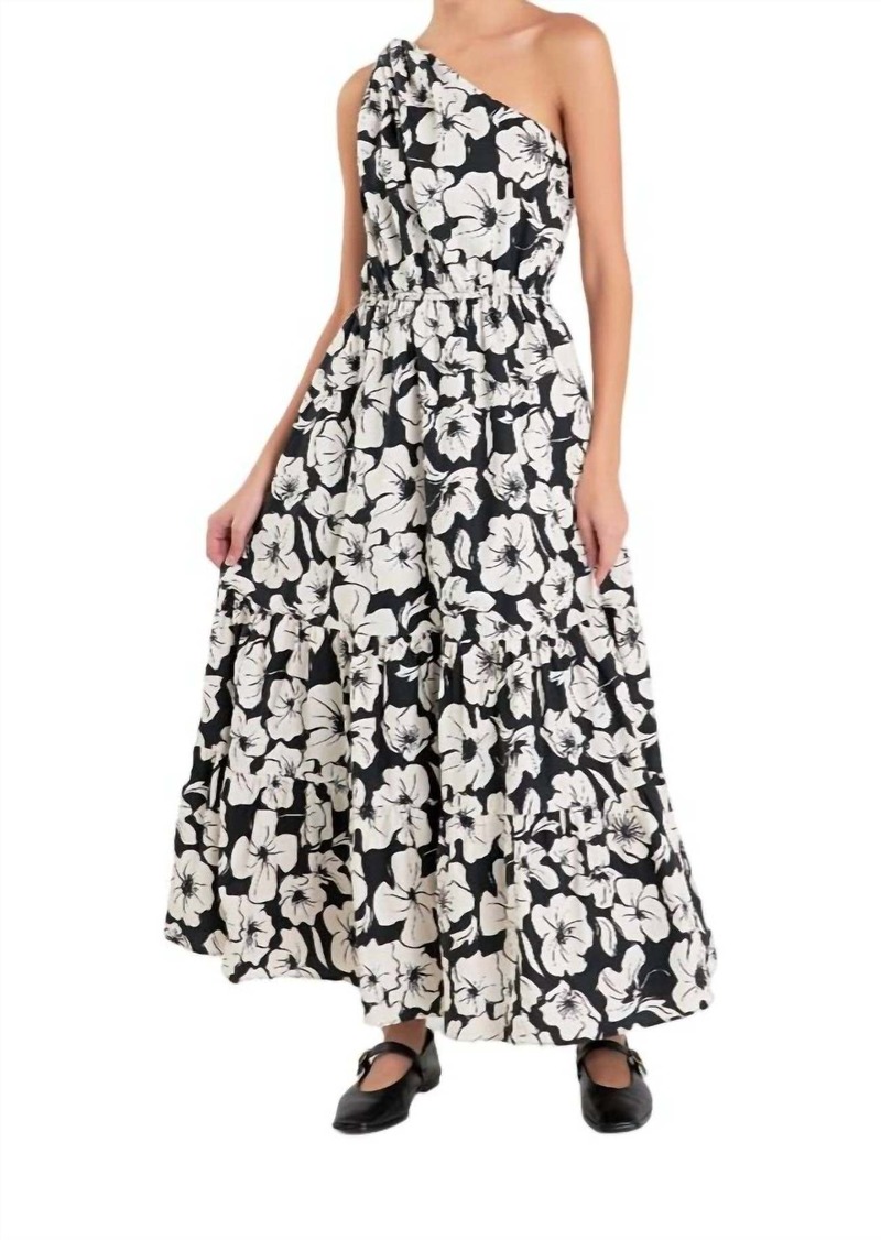 English Factory One Shoulder Floral Dress In Black