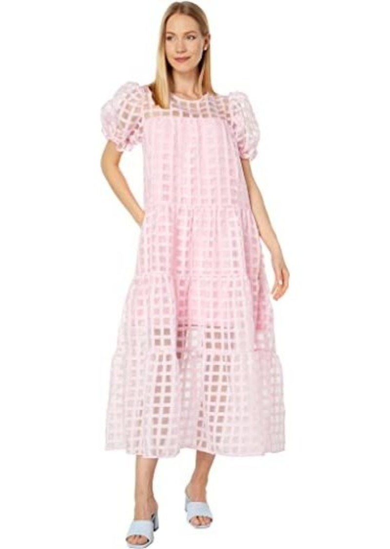 English Factory Organza Gridded Puff Sleeve Maxi Dress