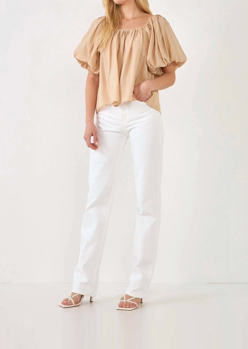 English Factory Pleated Puff Sleeve Top In Camel