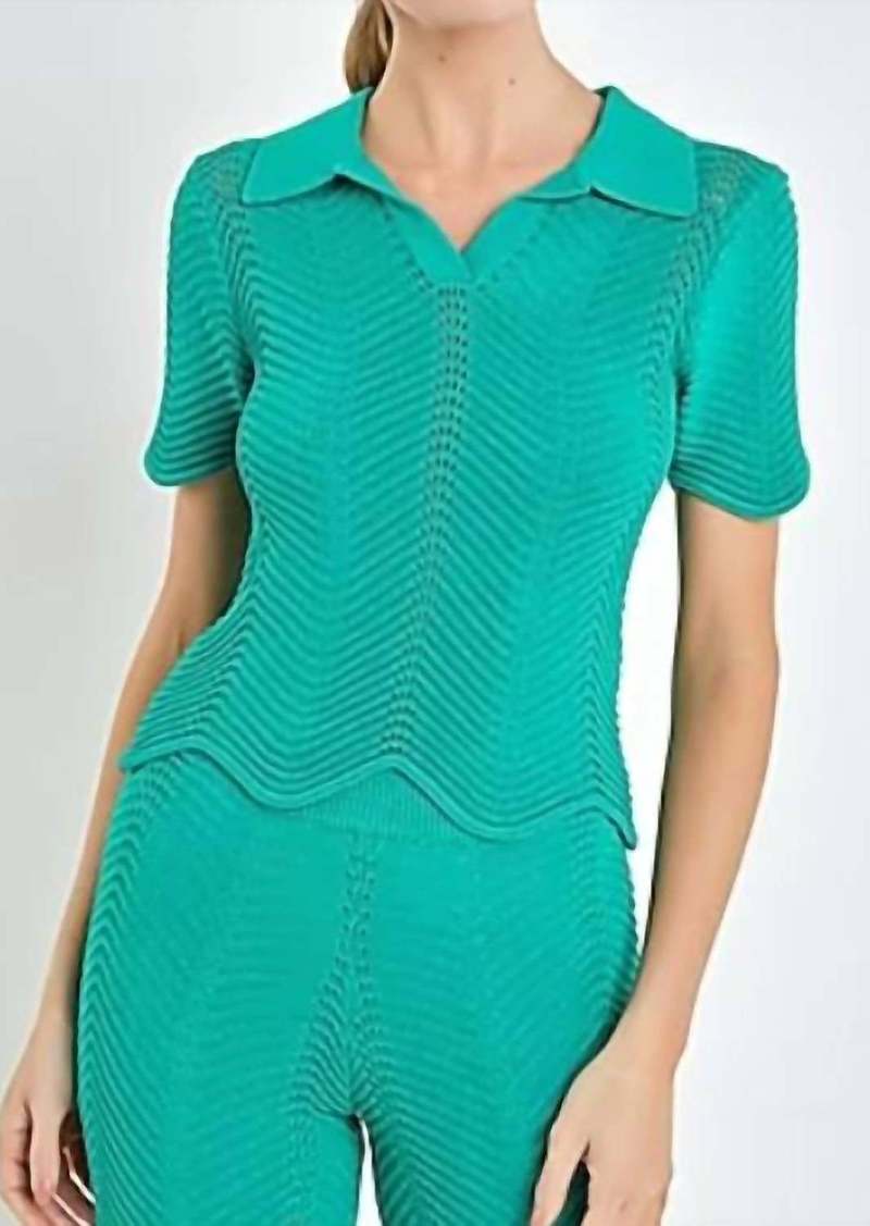 English Factory Scallop Detail Crochet Knit Top In Green