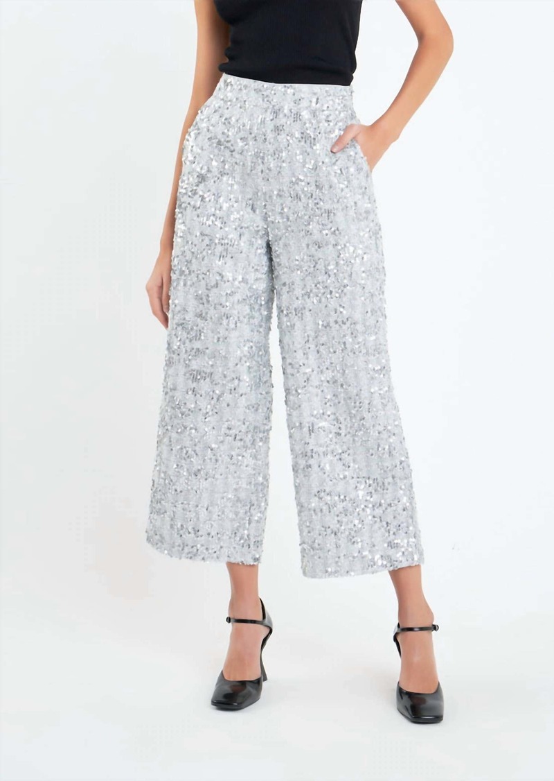 English Factory Sequin Tweed Culottes Pant In Silver