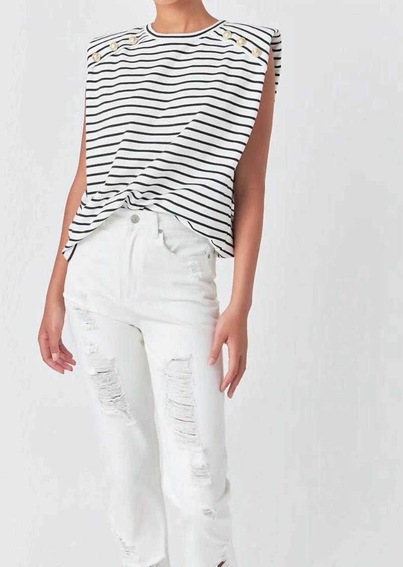 English Factory Sleeveless Stripe Top In White/black