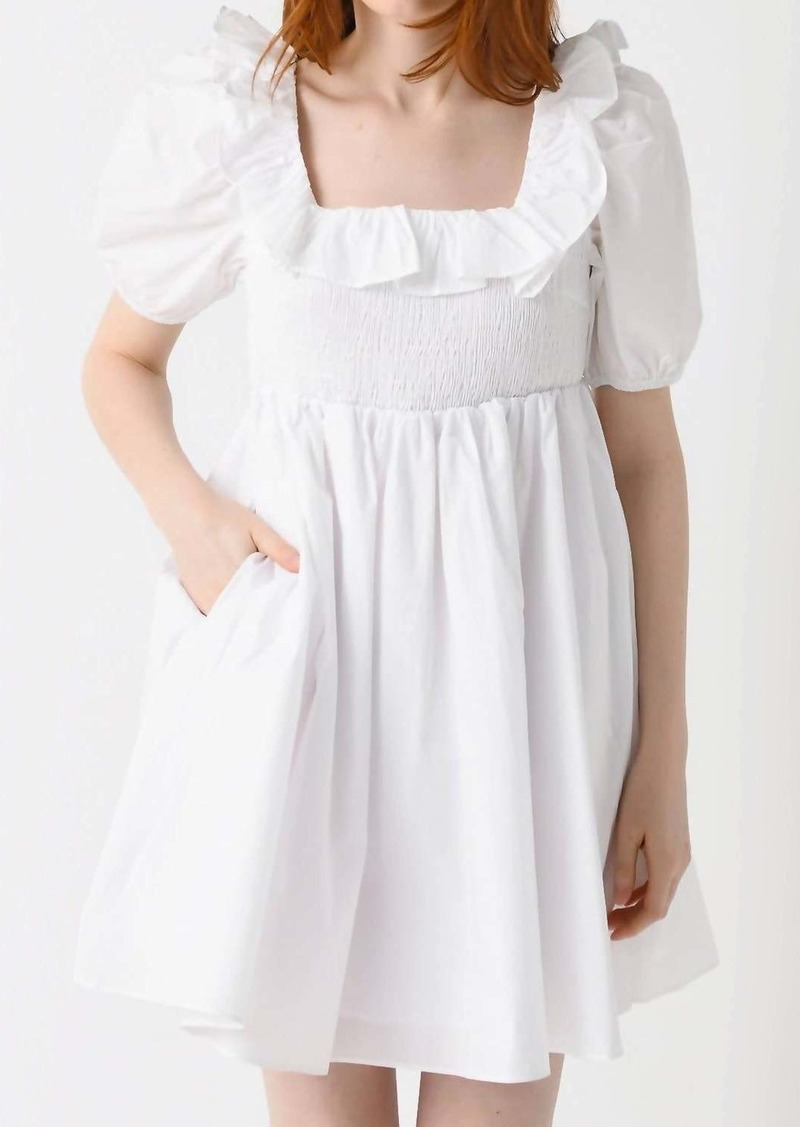 English Factory Smocked Puff Sleeve Dress In White