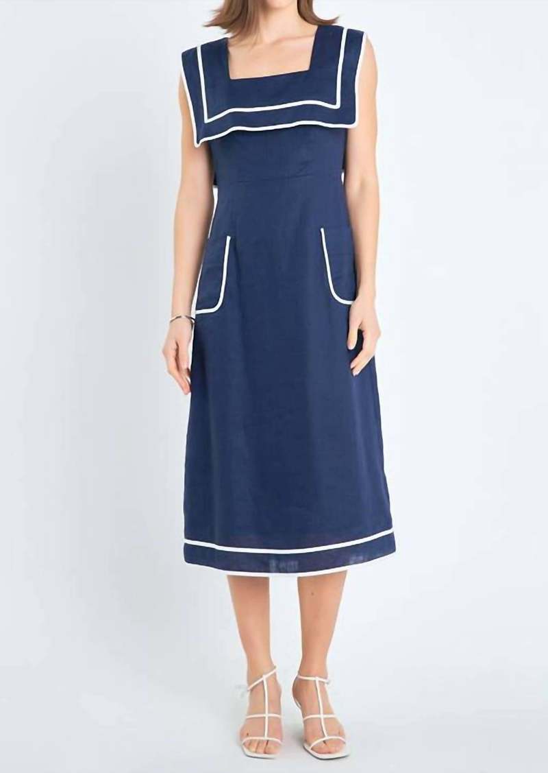 English Factory Square Neckline Midi Dress In Navy