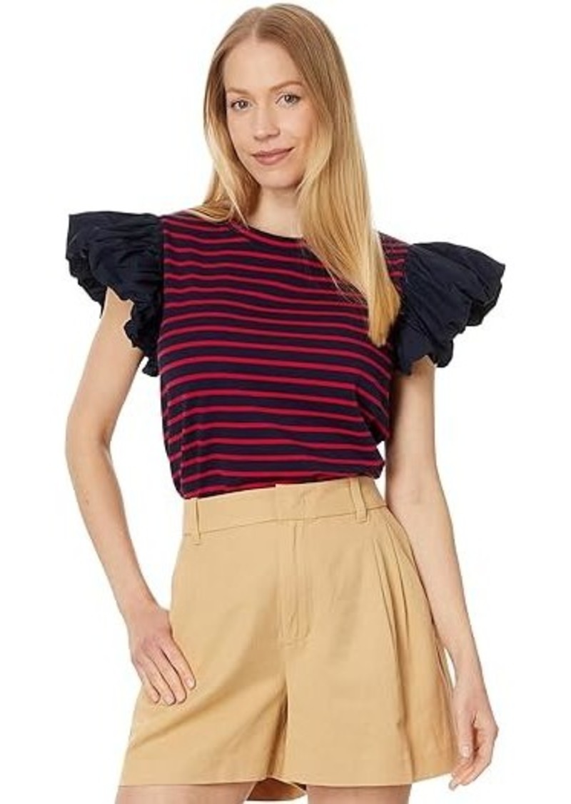 English Factory Stripe Knit with Poplin Puff Sleeve Top