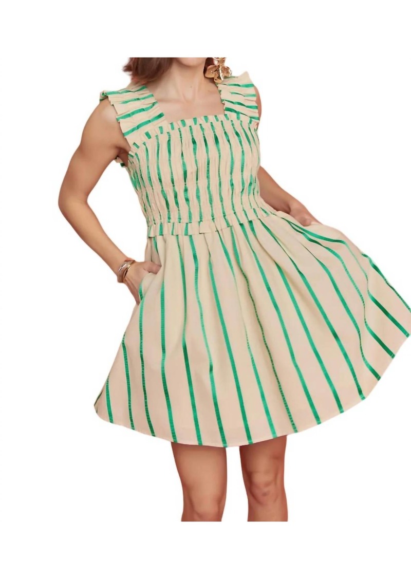 English Factory Stripe Mini Dress In Beige/green