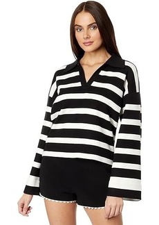English Factory Striped Collared Cropped Sweater