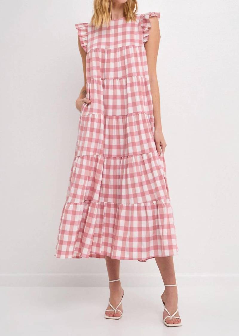 English Factory Sweet Gingham Tiered Maxi Dress In Pink