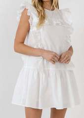 English Factory Tea Party Ruffled Mini Dress In White