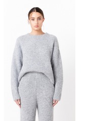 English Factory Women's Blend Cropped Fuzzy Sweater - Grey