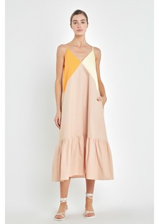 English Factory Women's Color Block Maxi Dress - Bright Orange