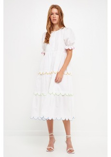 English Factory Women's Contrast Scallop Edge Midi Dress - White multi