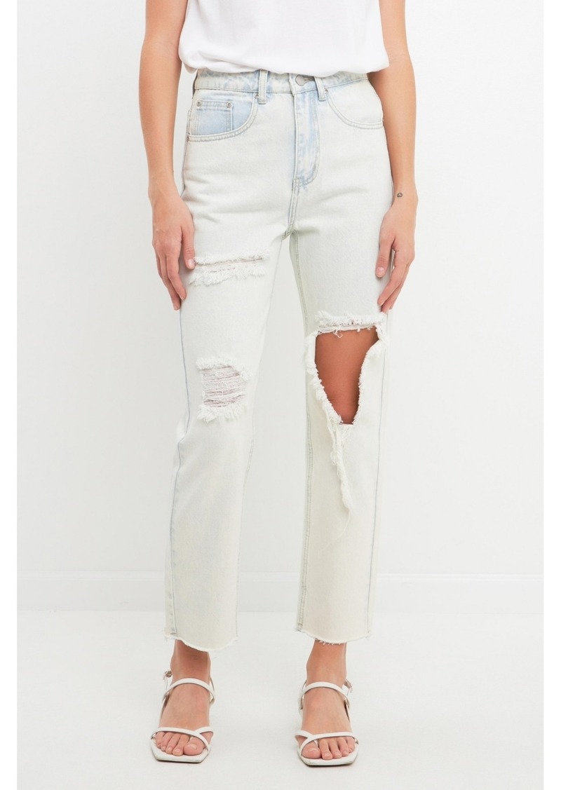 English Factory Women's Destroyed Mom Jeans - Denim