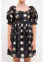 English Factory Women's Dot Organza Puff Mini Dress - Black