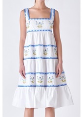 English Factory Women's Embroidered Midi Dress - Ivory/blue