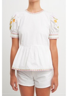 English Factory Women's Embroidered Peplum Top - Ivory/multi