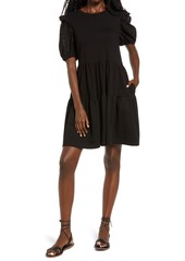 English Factory Eyelet Sleeve Knit Dress in Black at Nordstrom
