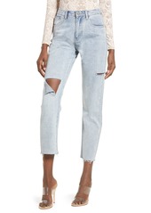 English Factory High Waist Ripped Raw Hem Nonstretch Ankle Skinny Jeans in Denim at Nordstrom