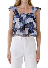 English Factory Paisley Ruffle Top in Blue Multi at Nordstrom