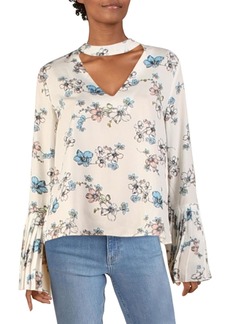 English Factory Womens Floral Print Pleated Sleeves Blouse