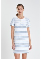 English Factory Women's Fringed Striped Polo Mini Dress - White/blue