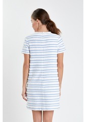 English Factory Women's Fringed Striped Polo Mini Dress - White/blue