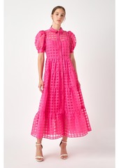 English Factory Women's Gridded Organza Tiered Maxi Dress - Fuchsia