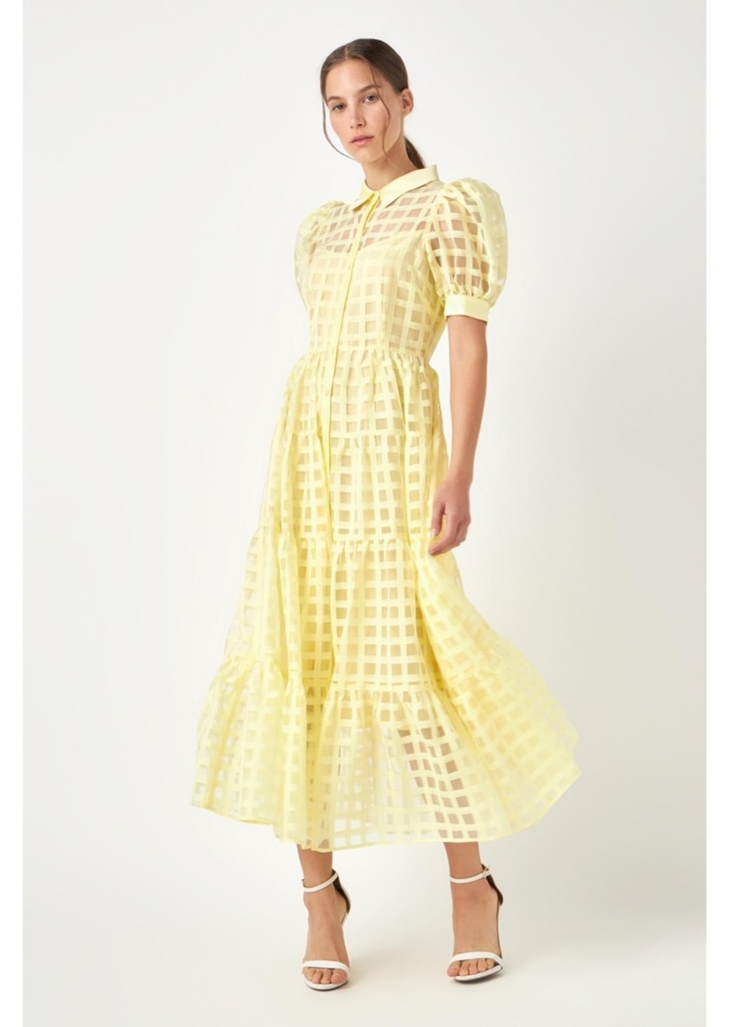 English Factory Women's Gridded Organza Tiered Maxi Dress - Light yellow