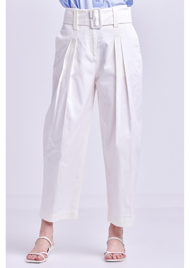 English Factory Women's High Waist Belted Wide Leg Pants - White