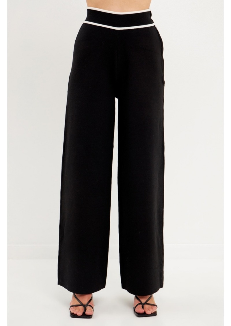 English Factory Women's High-Waisted Wide-Leg Knit Pants - Black/white