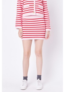 English Factory Women's Knit Striped Mini Skirt - Pink/red