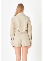 English Factory Women's Long Sleeve Collared Romper - Taupe