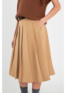 English Factory Women's Low Waist Pleated Midi Skirt - Tan