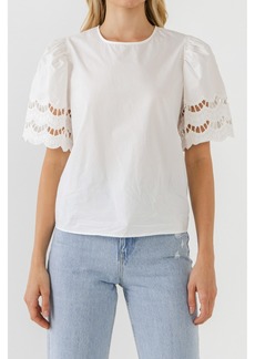English Factory Women's Mixed Media Lace Trim Knit Top - White