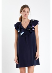 English Factory Women's Multi Color Contrast Mini Dress - Navy multi